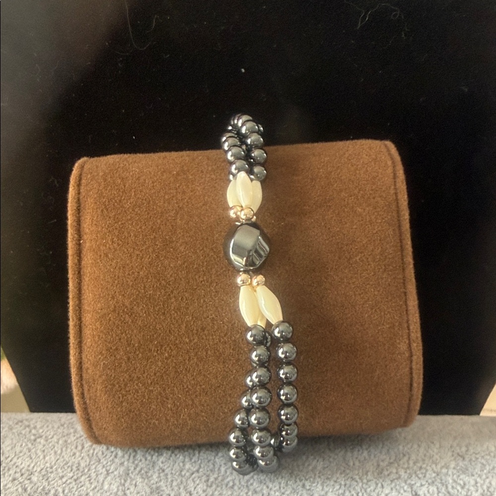 Elegant Black and Cream Beaded hematite  Bracelet